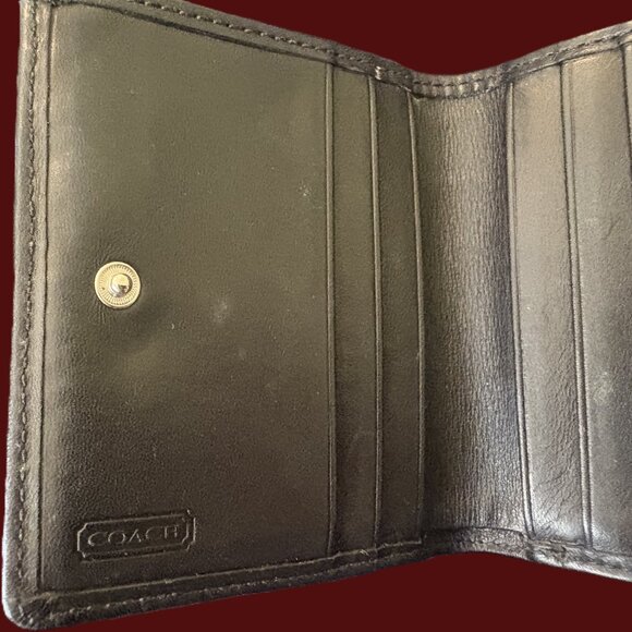 Coach Fold-Over Wallet-Signature Black Logo Canvas with Black leather Trim - Picture 9 of 12